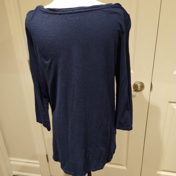 3/4 Length Sleeve, Long Tunic T-Shirt MEDIUM Navy Blue - Picture 2 of 4